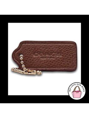 COACH HANG TAG Bag Charm Keychain Fob New York Brown Pebbled Leather Brass 2"